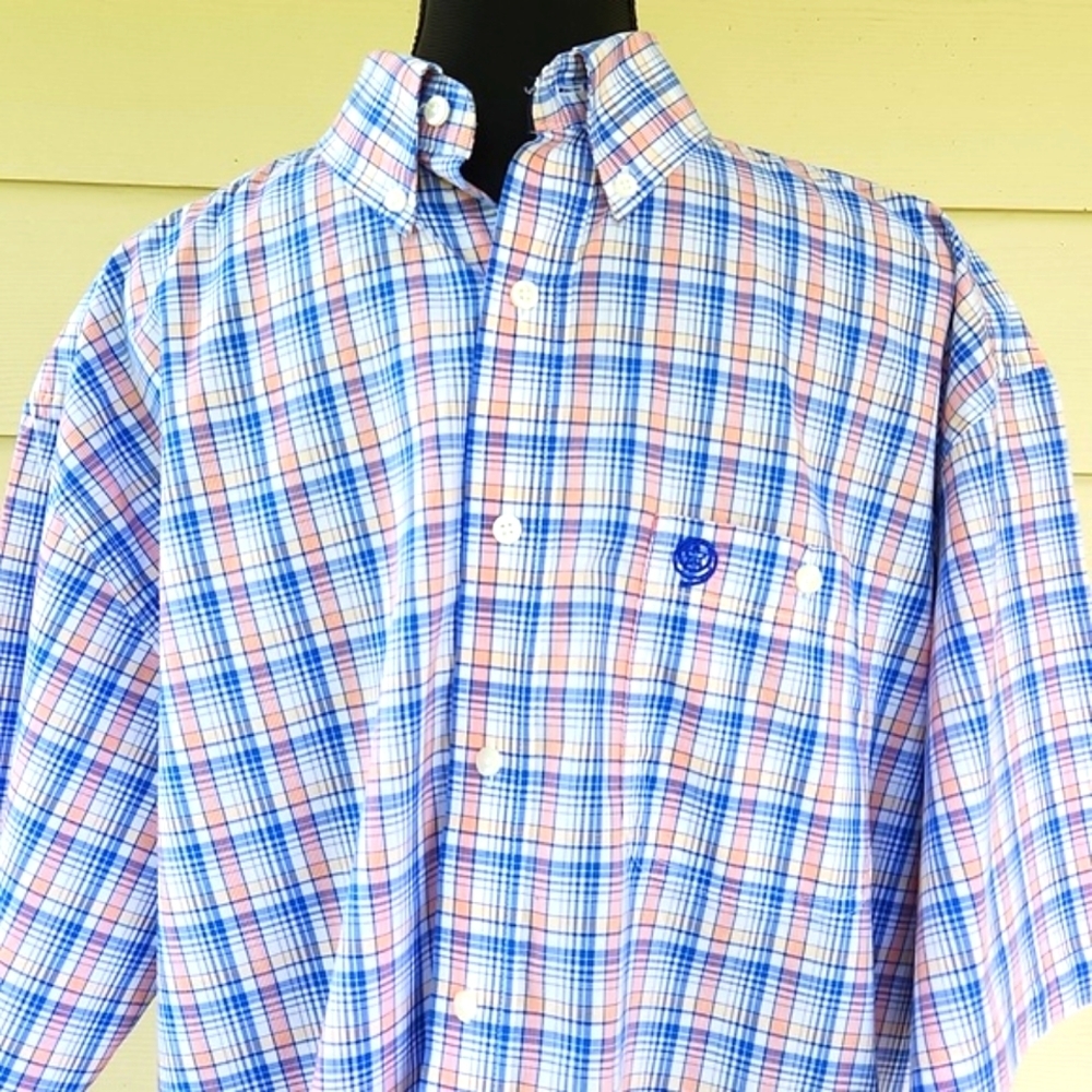 Wrangler GEORGE STRAIT Madras Plaid Western Short Sleeve Summer Rodeo Shirt (L)